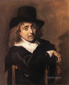  hombre Pintura - Hombre sentado sosteniendo una rama retrato Siglo de Oro holandés Frans Hals